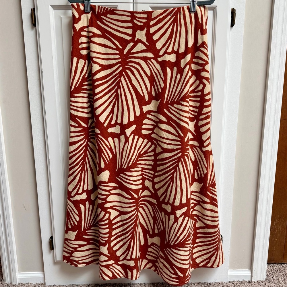 Banana Republic Factory Linen Blend Skirt Orange & Cream Tropical Size Large - Picture 3 of 10